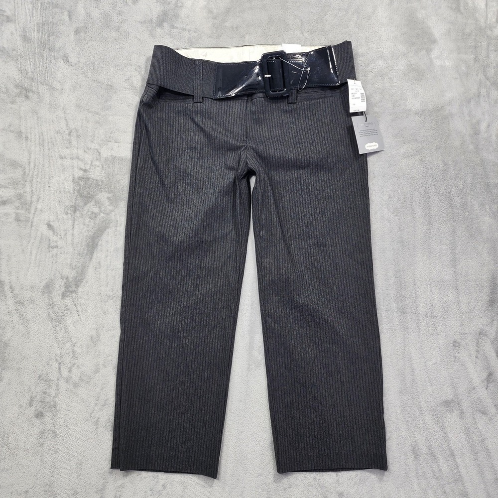 NEW Maurices Pants Womens 7/8 Black Striped Stunning Capri Belted Stretch Preppy